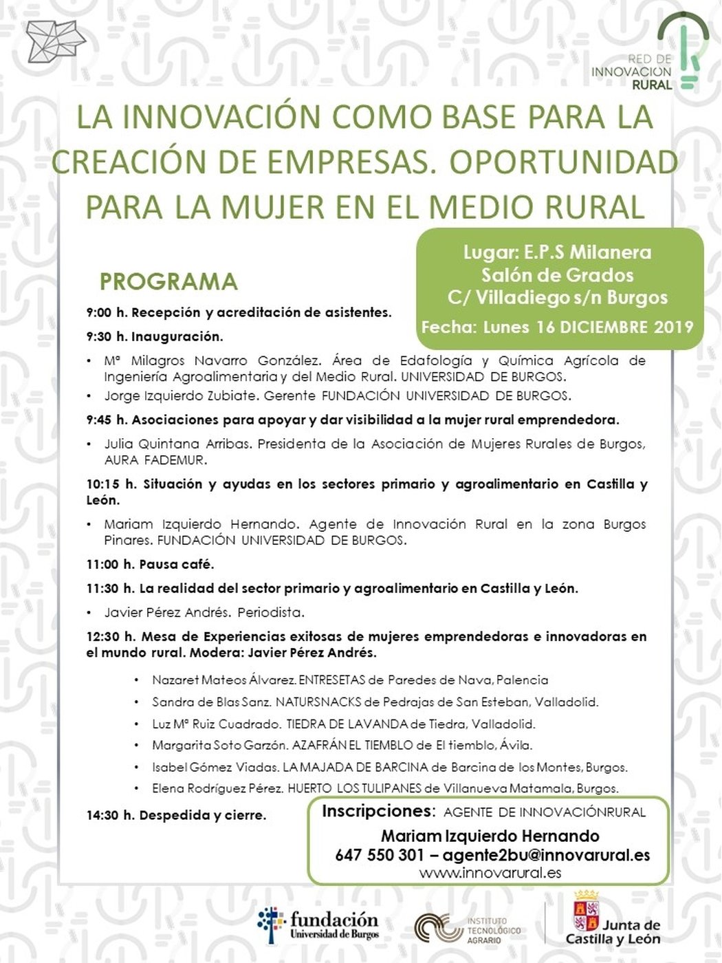 Jornada. La Innovación como base para la creación de empresas. Oportunidad para la mujer en el medio rural
