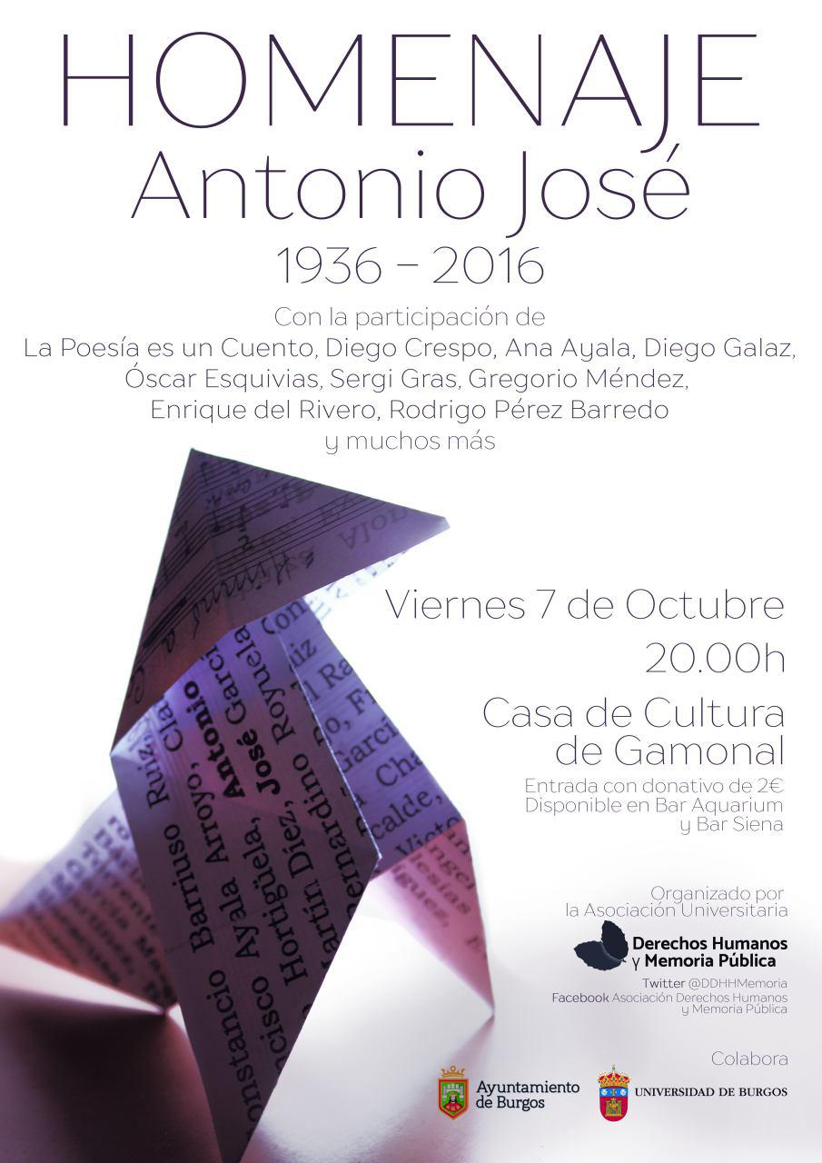 Cartel homenaje Antonio José.  ASoc. Univ. DDHH y Memoria Pública