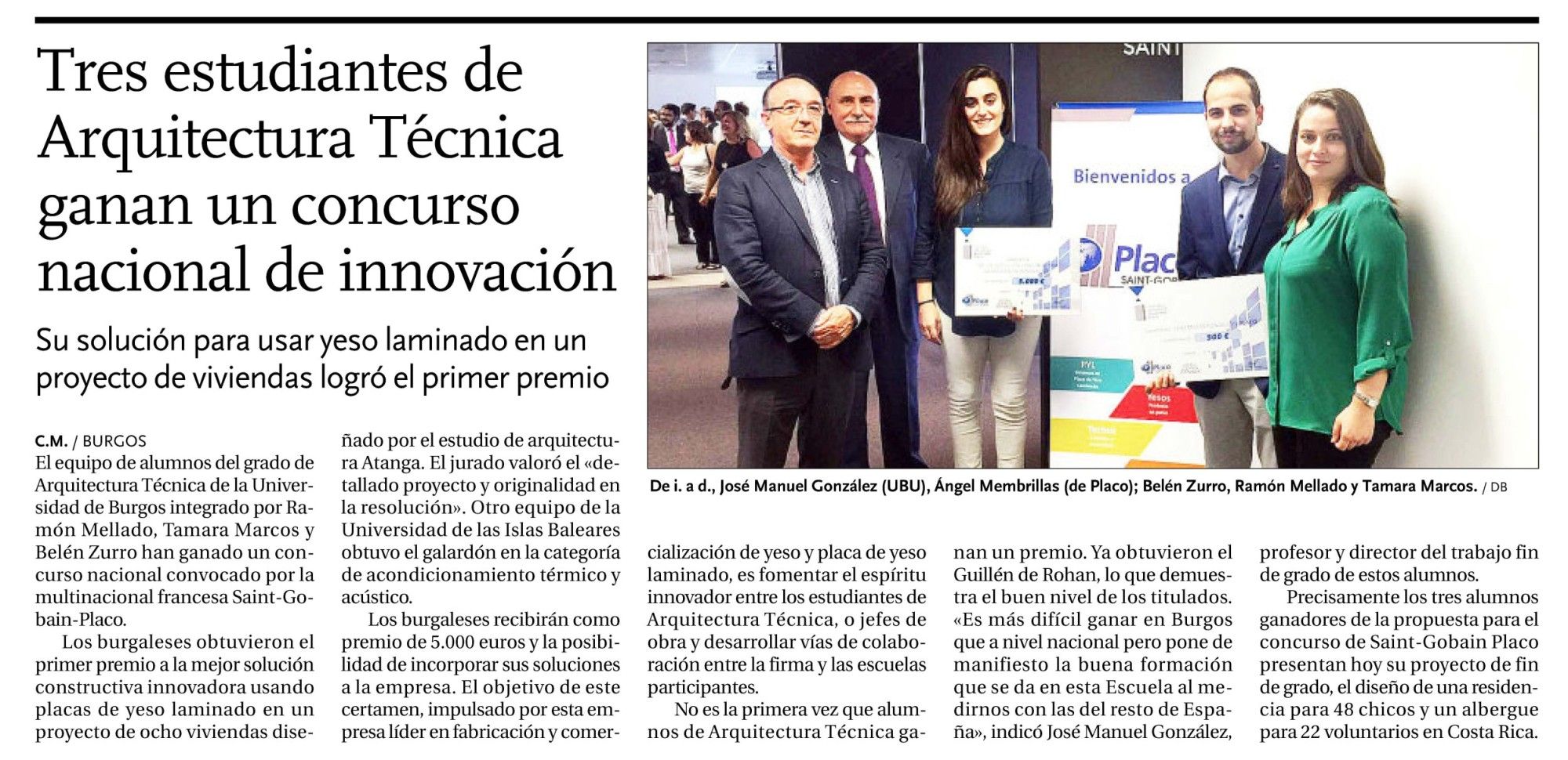 Tres estudiantes de Arquitectura Técnica ganan un concurso nacional de innovación