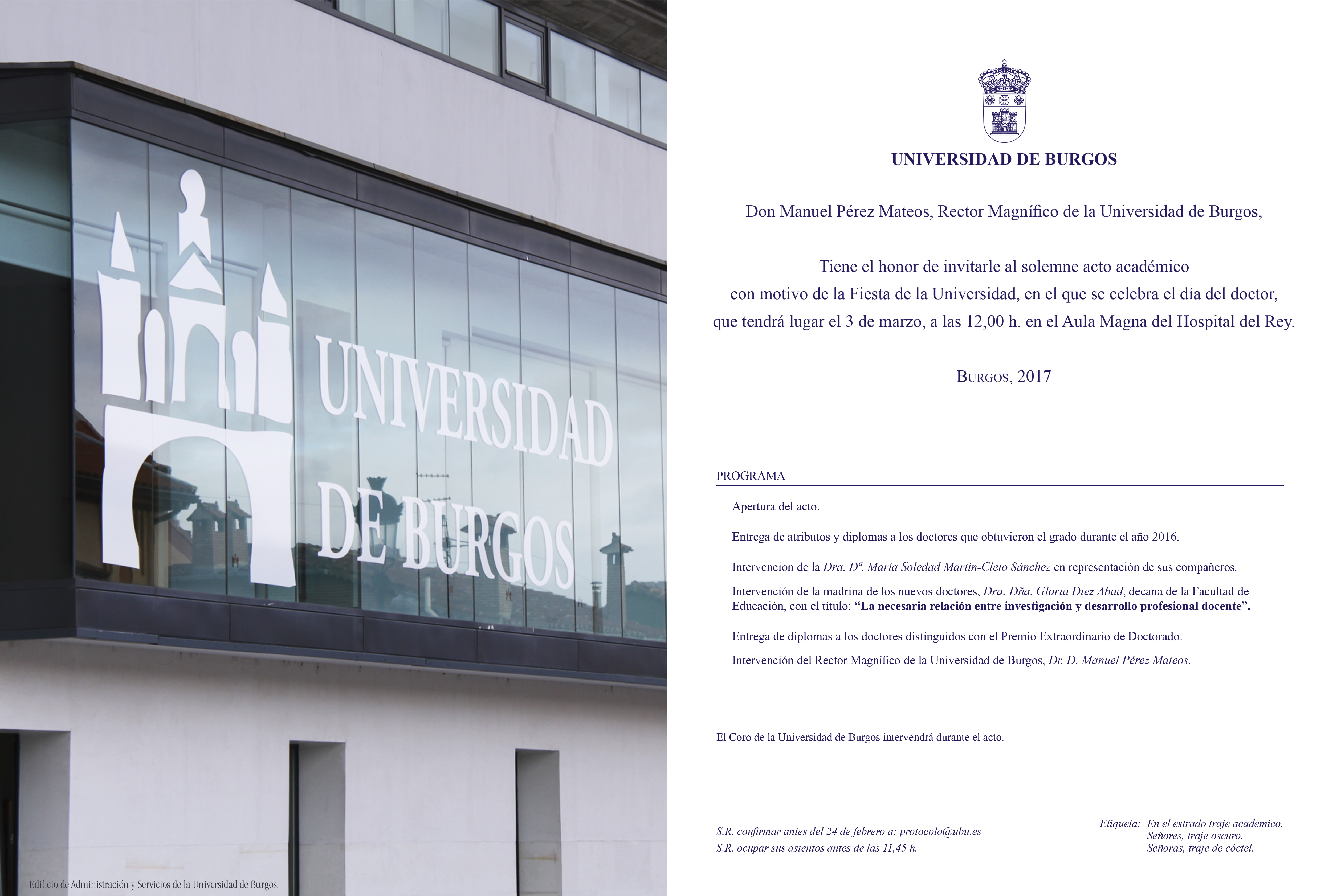 Invitación- imagen del edificio de administración y servicios de la Universidad de Burgos