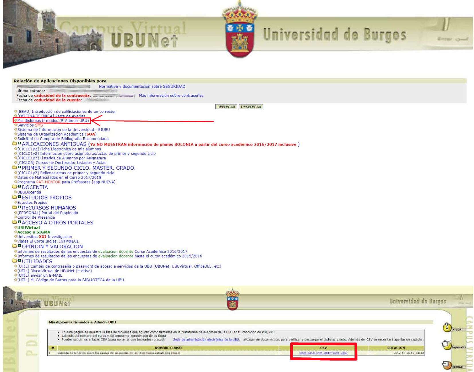 Explicación gráfica del proceso de visualización de los certificados desde UBUNet