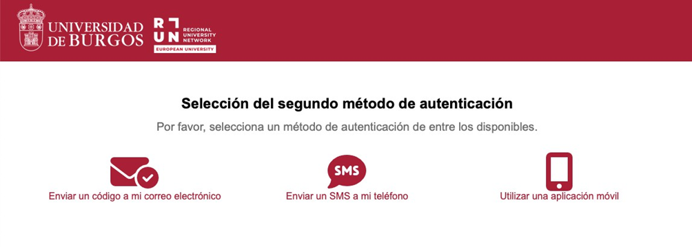 Selección del segundo método de autenticación