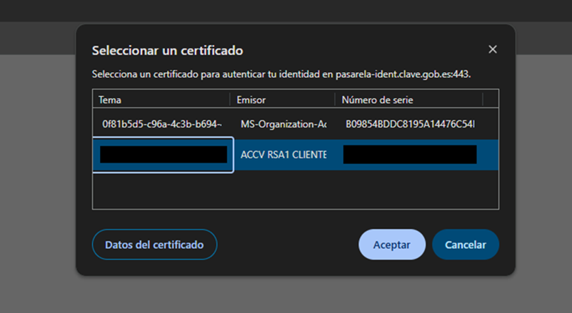 Seleccionar un certificado