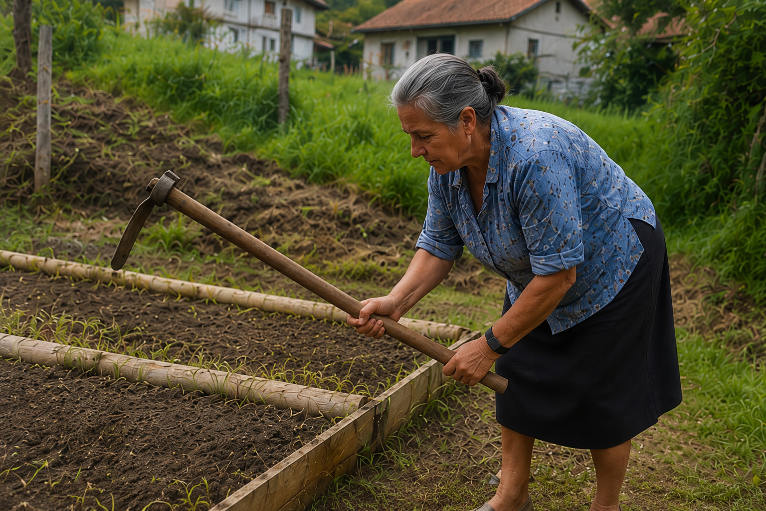 Mujer realizando actividad física en zona rural. Imagen IA