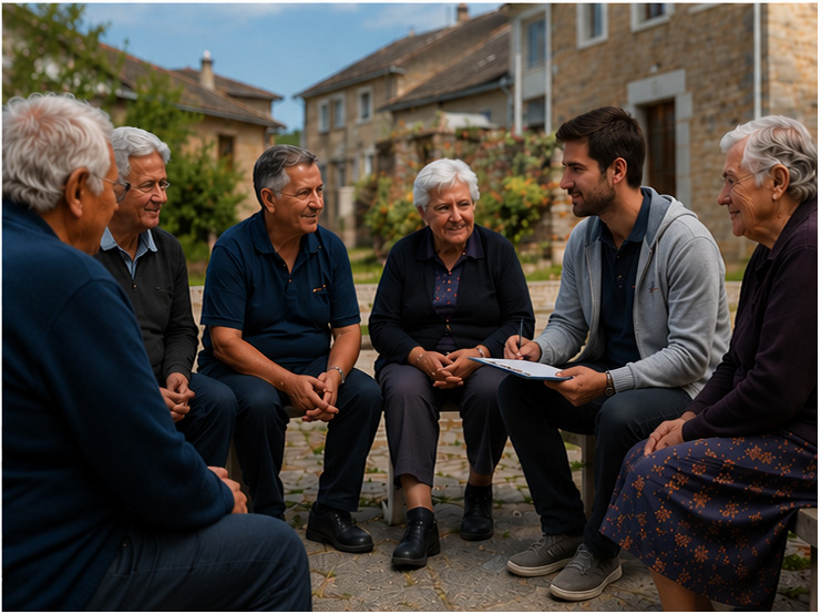Parte del estudio con personas en zonas rurales, parte de entrevista para completar un diario de dieta y conductas relacionadas con su día a día. Imagen IA