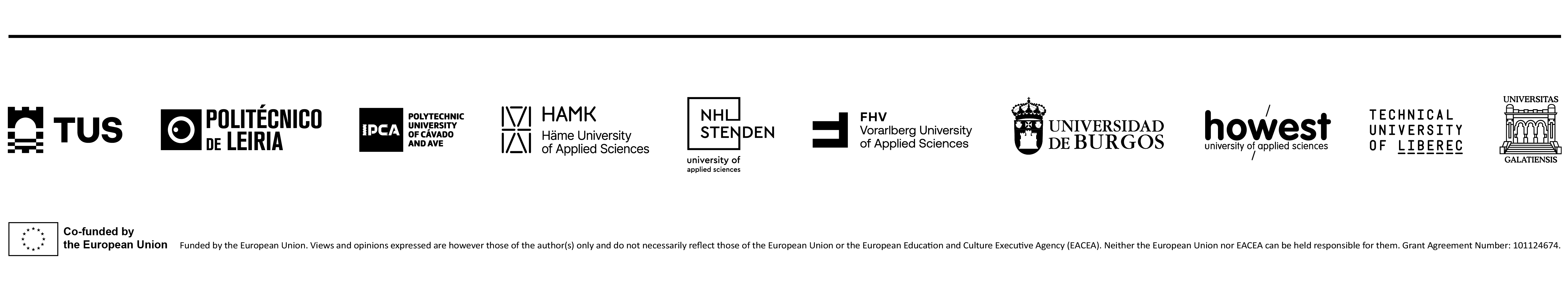 TUS, Politécnico de Leiria, IPCA Polytechnic University of Cávado and Ave; Hamk Háme University of Applied Scienc; NHL STENDENA university of applied sciences, FHV Vorarlberg University of Applied Sciences, Universidad de Burgos; howest university of apllied sciences, Technical University of Liberec, Universitas Galatiensis.