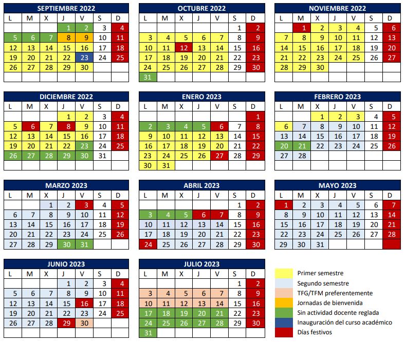 Calendario académico del curso 20222023 Universidad de Burgos