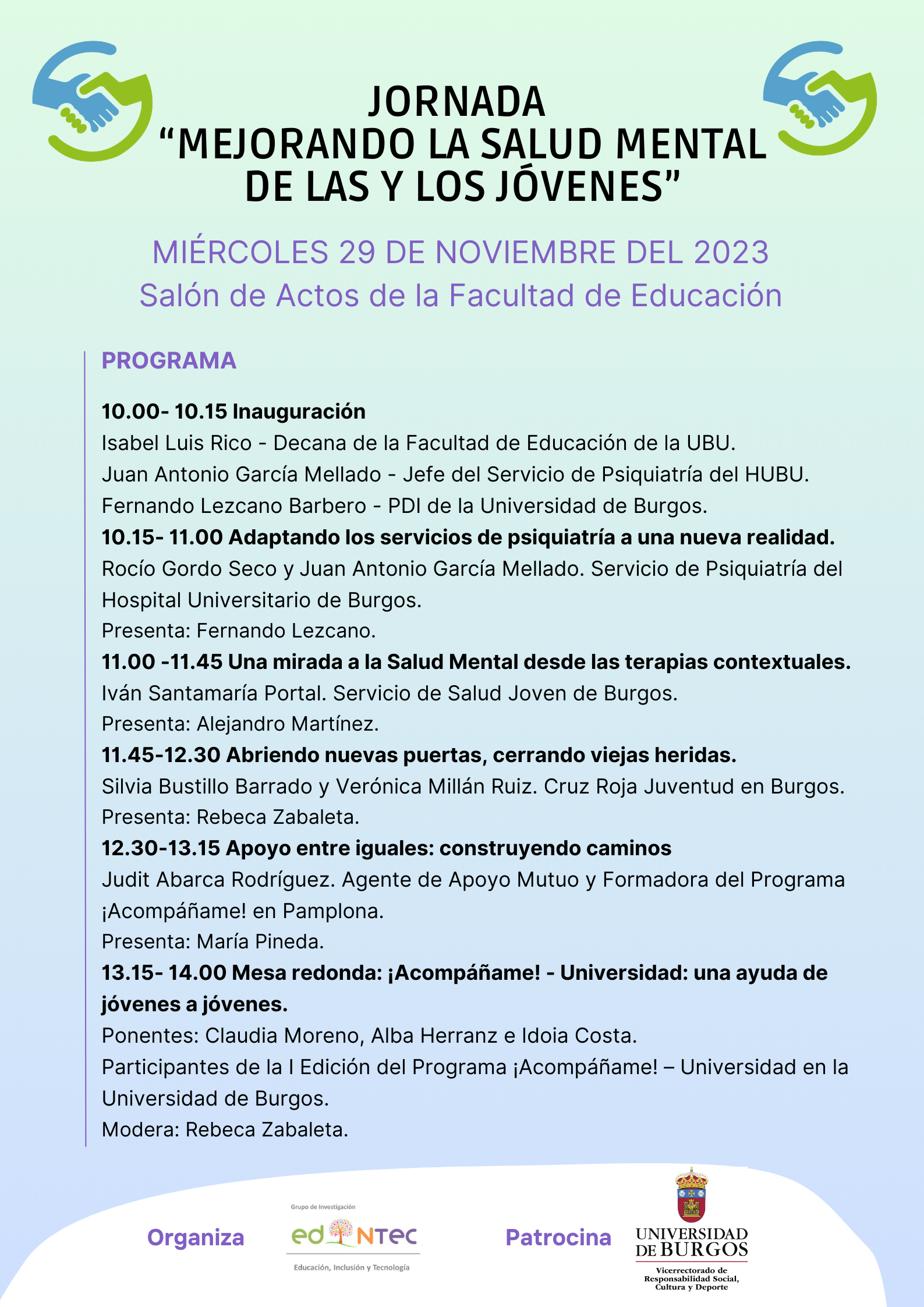 Programa de la Jornada "Mejorando la salud mental de las y los jóvenes" Programa de la jornada