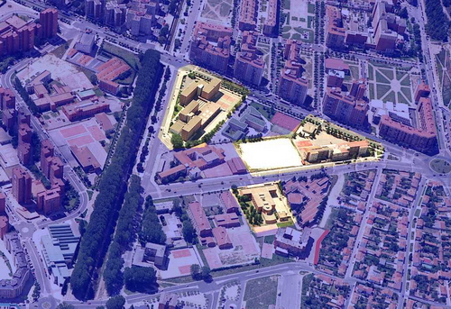 Edifcio A a la izquierda(sur), Edificio C abajo (este)