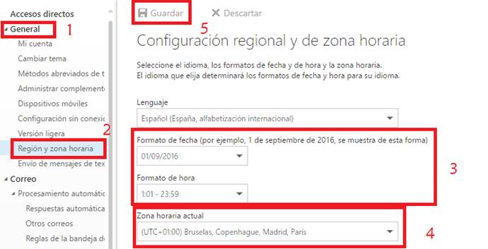 Comprobar zona horaria en Office 365 | Universidad de Burgos