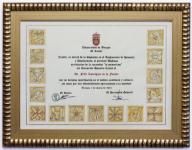 Diploma realizado para el Doctorado Honoris Causa in memoriam del Dr. Félix Rodíguez de la Fuente